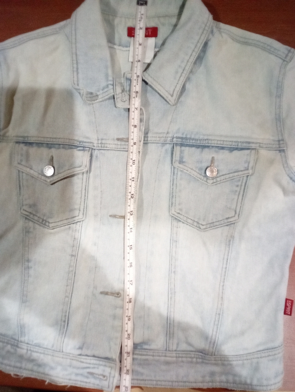 Measurements Added! Esprit Pale Blue Denim Jacket with Button Flap Pockets - Picture 9 of 10